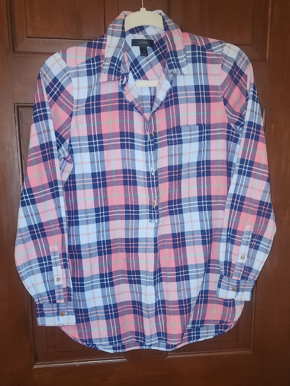 J. Crew Pink, Navy & White Plaid Kids Button-Front Shirt